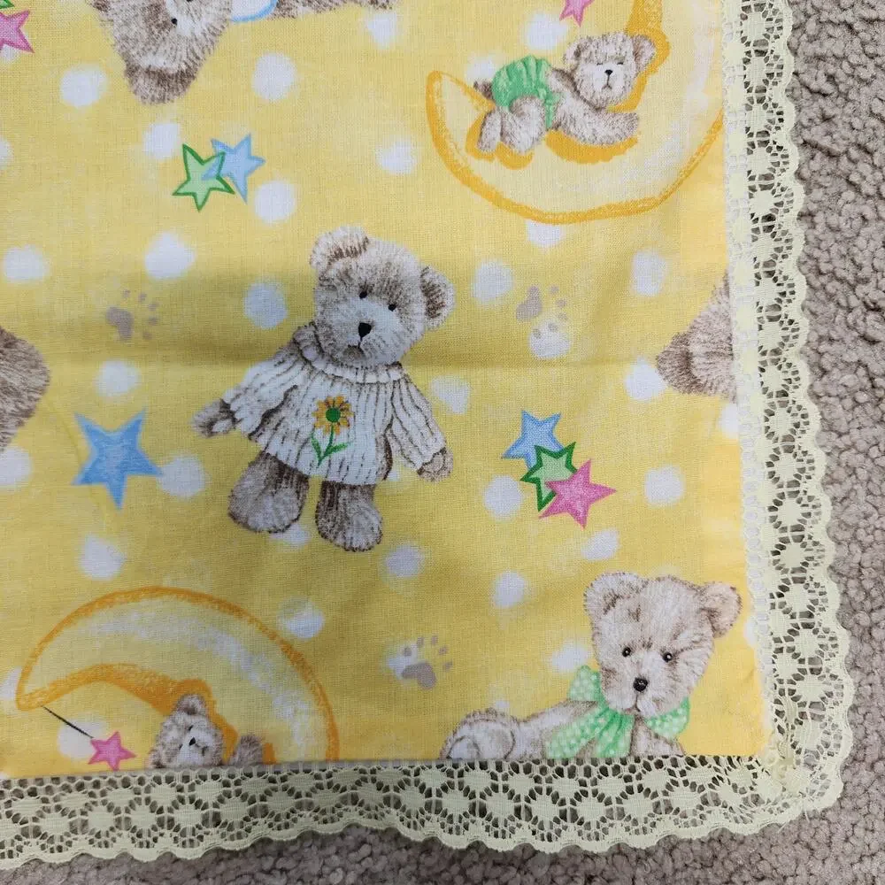 Boyds Bear Pillow Shams 16x12 Star Moon Yellow Lace Trim Cotton Handmade Nursery